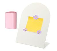 PATIKIL Magnetic Bulletin Board, Memo Magnet Display Stand Board with 3 Flower Magnets & Pen Holder for Home Office Kitchen Restaurant Cafe Supplies, White/Purple/Pink