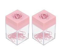 PATIKIL Magnetic Paper Clip Holder Dispenser, 2 Pcs Large Capacity Paper Clip Organizers with Magnetic Top for Desk Supplies, Office, Classroom, Home, Pink