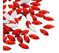 PATIKIL Marquise Gems, 100 Pcs 15x7mm Acrylic Rhinestones Flat Back Navette Horse Eye Crystal Gems for Jewelry Making DIY Craft, Light Red