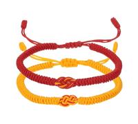 PATIKIL Matching Bracelets for Couple, 2pcs Yellow Red Knots Braided String Bracelets Adjustable Tibetan Protection String Woven Rope Wristbands for Women Men, Yello/Red