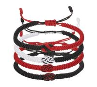 PATIKIL Matching Bracelets for Couple, 4pcs Red Black/White Black Knots Braided String Bracelets Adjustable Tibetan Protection String Woven Rope Wristbands, Red/Black/BLack Red/Black White