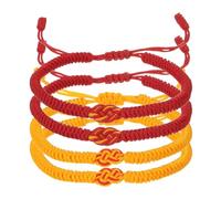 PATIKIL Matching Bracelets for Couple, 4pcs Yellow Red Knots Braided String Bracelets Adjustable Tibetan Protection String Woven Rope Wristbands for Women Men, Yello/Red