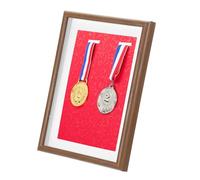 PATIKIL Medal Display Case, 2 Medals Display Frame Medal Shadow Box Sports Medal Display Picture Frame for Marathon Swimming Triathlon, Red Base Rosewood A4