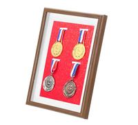 PATIKIL Medal Display Case, 4 Medals Display Frame Medal Shadow Box Sports Medal Display Picture Frame for Marathon Swimming Triathlon, Red Base Rosewood A4