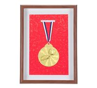 PATIKIL Medal Display Case, 6" x 8" Single Medal Display Shadow Box Medal Display Frame Wooden Display Stand for Marathon Runners Swimming Football Sports, Red-Rosewood