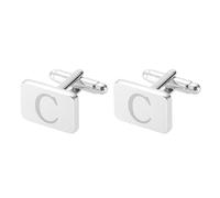 PATIKIL Men Cufflinks, Initial Cufflinks for Men Classic Alphabet Letter C Copper Square Cuff Links with Box 26 Letters A-Z for Father Husband Weddings Gift Business, Silver Tone