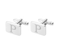 PATIKIL Men Cufflinks, Initial Cufflinks for Men Classic Alphabet Letter P Copper Square Cuff Links with Box 26 Letters A-Z for Father Husband Weddings Gift Business, Silver Tone