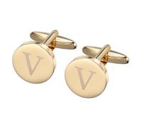 PATIKIL Men Cufflinks, Initial Cufflinks for Men Classic Alphabet Letter V Copper Round Cuff Links 26 Letters A-Z for Father Husband Weddings Gift Business-2Pcs(Gold Tone)