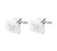 PATIKIL Men Cufflinks, Initial Cufflinks for Men Classic Alphabet Letter W Copper Square Cuff Links with Box 26 Letters A-Z for Father Husband Weddings Gift Business, Silver Tone