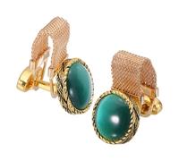 PATIKIL Mens Cufflinks with Chain, Round Crystal Stone and Shiny Gold Tone Chain Cuff Links with Box for Young Men Wedding Business Party Suit Shirt Accessories Jewelry Gifts, Green