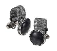 PATIKIL Mens Cufflinks with Chain, Round Crystal Stone and Shiny Silver Tone Chain Cuff Links with Box for Young Men Wedding Business Party Suit Shirt Accessories Jewelry Gifts, Black