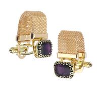 PATIKIL Mens Cufflinks with Chain, Square Crystal Stone and Shiny Gold Tone Chain Cuff Links with Box for Young Men Wedding Business Party Suit Shirt Accessories Jewelry Gifts, Purple