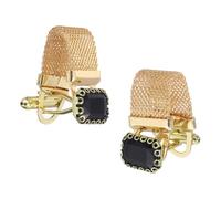 PATIKIL Mens Cufflinks with Chain, Square Crystal Stone and Shiny Gold Tone Chain Cuff Links with Box for Young Men Wedding Business Party Suit Shirt Accessories Jewelry Gifts, Black