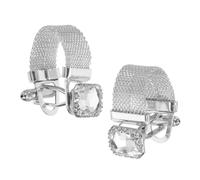 PATIKIL Mens Cufflinks with Chain, Square Crystal Stone and Shiny Silver Tone Chain Cuff Links with Box for Young Men Wedding Business Party Suit Shirt Accessories Jewelry Gifts, White