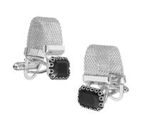 PATIKIL Mens Cufflinks with Chain, Square Crystal Stone and Shiny Silver Tone Chain Cuff Links with Box for Young Men Wedding Business Party Suit Shirt Accessories Jewelry Gifts, Black