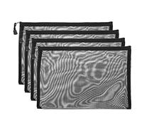 PATIKIL Mesh Zipper Bags, 4 Pack Nylon A4 Size Pen Pencil Travel Cases Toiletry Cosmetic Makeup Pouches Zipper Files Purse Organizer for Office, Black