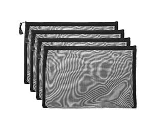 PATIKIL Mesh Zipper Bags, 4 Pack Nylon A4 Size Pen Pencil Travel Cases Toiletry Cosmetic Makeup Pouches Zipper Files Purse Organizer for Office, Black
