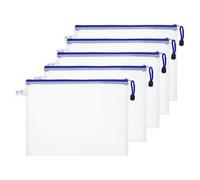 PATIKIL Mesh Zipper Pouch Bag 11.42"x8.66", 5pcs Waterproof File Bag B5 Letter Size Document Organizing Storage for Office Puzzle Cosmetic Travel, PVC Blue