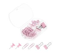 PATIKIL Metal Binder Clips Set, Small Durable Push Pins and Clips Office Supplies for Assorted File Documents Desktop Decor Outdoor Hanging, Pink