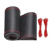 PATIKIL Microfiber Leather Steering Wheel Cover, 15 Inch DIY Hand Stitch on Wrap Car Steering Wheel Universal Protector with Needle for Most Vehicle Trucks (Black/Red Line, Hole)
