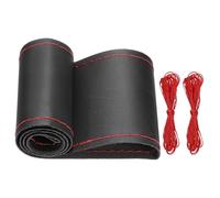 PATIKIL Microfiber Leather Steering Wheel Cover, 15 Inch DIY Hand Stitch on Wrap Car Steering Wheel Universal Protector with Needle for Most Vehicle Trucks (Black/Red Line, Glossy)