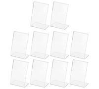 PATIKIL Mini Acrylic Sign Display Holder 2.4x3.5, 10 Pack Slant Back Name Card Tag Vertical L Shape for Office, Store, Restaurant, Clear
