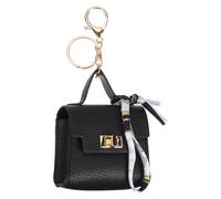 PATIKIL Mini Backpack Keychain, Cute Coin Purse Keychain PU Leather Backpack Purse Key Chain Little Earbud Bag Keychains for Women Mini Card Data Cable Organizer, Black