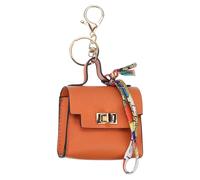 PATIKIL Mini Backpack Keychain, Cute Coin Purse Keychain PU Leather Backpack Purse Key Chain Little Earbud Bag Keychains for Women Mini Card Data Cable Organizer, Orange