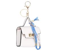 PATIKIL Mini Backpack Keychain, Cute Coin Purse Keychain PU Leather Backpack Purse Key Chain Little Earbud Bag Keychains for Women Mini Card Data Cable Organizer, White