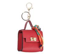 PATIKIL Mini Backpack Keychain, Cute Coin Purse Keychain PU Leather Backpack Purse Key Chain Little Earbud Bag Keychains for Women Mini Card Data Cable Organizer, Red