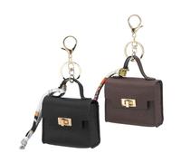 PATIKIL Mini Backpack Keychain Pouch, 2 Pcs Cute Leather Change Wallet Coin Purse Coin Pouch for Men Women Change Makeup Headphones Cable, Black/Brown