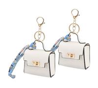 PATIKIL Mini Backpack Keychain Pouch, 2 Pcs Cute Leather Change Wallet Coin Purse Coin Pouch for Men Women Change Makeup Headphones Cable, White