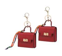 PATIKIL Mini Backpack Keychain Pouch, 2 Pcs Cute Leather Change Wallet Coin Purse Coin Pouch for Men Women Change Makeup Headphones Cable, Red