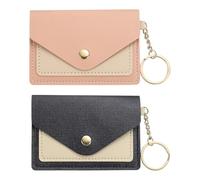 PATIKIL Mini Coin Purse Wallet, 2Pcs Leather Purses with Snap Button and Keychain, Slim Mini Card Holder Wallet for Men Women, Black/Pink