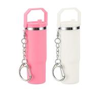 PATIKIL Mini Cup Keychain, 2 Pack Lip Balm Holder Mini Tumbler Key Chains Cute Decor Keychain Charm for Backpack Handbag Purse, Pink, White