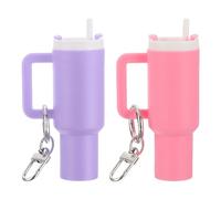 PATIKIL Mini Cup Keychain, 2 Pcs Lip Balm Holder Mini Tumbler Key Chains Cute Decor Keychain Charm for Backpack Handbag Purse, Pink, Light Purple