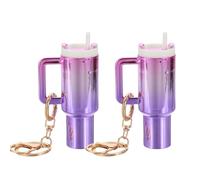 PATIKIL Mini Cup Keychain, 2 Pcs Lip Balm Holder Mini Tumbler Key Chains Cute Decor Keychain Charm for Backpack Handbag Purse, Gradient-Pink Purple