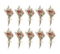 PATIKIL Mini Dried Flower Bouquet, 10 Pcs Rose Natural Wildflower with Stem Decor Baby's Breath Boho Floral Plant Flower for Crafts DIY Photo Props Gift Wedding Decor, Dark Red