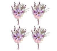 PATIKIL Mini Dried Flower Bouquet, 4 Pcs Pampas Grass Natural Wildflower with Stem Decor Baby's Breath Boho Floral Plant Flower for Crafts DIY Photo Props Gift Wedding Decor, Purple/White
