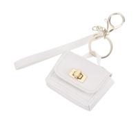 PATIKIL Mini HandBag Keychain, Cute Coin Purse Keychain PU Leather Backpack Purse Key Chain Little Earbud Bag Keychains for Women Mini Card Data Cable Organizer, White