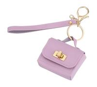 PATIKIL Mini HandBag Keychain, Cute Coin Purse Keychain PU Leather Backpack Purse Key Chain Little Earbud Bag Keychains for Women Mini Card Data Cable Organizer, Purple