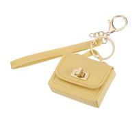 PATIKIL Mini HandBag Keychain, Cute Coin Purse Keychain PU Leather Backpack Purse Key Chain Little Earbud Bag Keychains for Women Mini Card Data Cable Organizer, Yellow