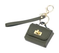 PATIKIL Mini Handbag Keychain, Cute Coin Purse Keychain PU Leather Backpack Purse Key Chain Little Earbud Bag Keychains for Women Mini Card Data Cable Organizer, Dark Green