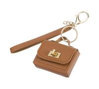 PATIKIL Mini HandBag Keychain, Cute Coin Purse Keychain PU Leather Backpack Purse Key Chain Little Earbud Bag Keychains for Women Mini Card Data Cable Organizer, Coffee Color