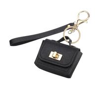 PATIKIL Mini HandBag Keychain, Cute Coin Purse Keychain PU Leather Backpack Purse Key Chain Little Earbud Bag Keychains for Women Mini Card Data Cable Organizer, Black