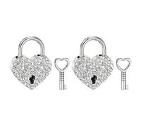 PATIKIL Mini Heart-Shaped Padlock, 2 Pcs Small Metal Decorative Diary Lock Mini Keyed Padlocks with Keys for Diary Book Suitcase Jewelry Box Backpack Luggage, Silver