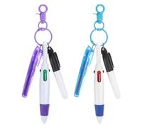 PATIKIL Mini Highlighter Pen, 2 Pcs Badge Reel Highlighter Permanent Marker Pen for Badge Include Tip Retractable Ball with Keychain Clip for Office,Purple/Blue