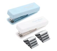 PATIKIL Mini Stapler with Staples, 2PCS Small Stapler Cute Tiny Portable Pocket Set 10 Sheet Capacity Foldable with 2000pcs Staples for Desktop Travel Classroom Office Supplies,White/Blue