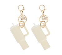 PATIKIL Mini Tumbler Keychain, 2Pcs Mini Cup Keychain Lip Balm Holder Cute Charm Key Chain for Backpack Charm Women Purse Handbags, White Butterfly