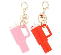 PATIKIL Mini Tumbler Keychain, 2Pcs Mini Cup Keychain Lip Balm Holder Cute Charm Key Chain for Backpack Charm Women Purse Handbags, Pink, Red Butterfly